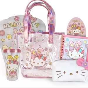 Hello Kitty Easter Tote Gift Set Sanrio Confetti Clear Bag Cup Notebook Pouch